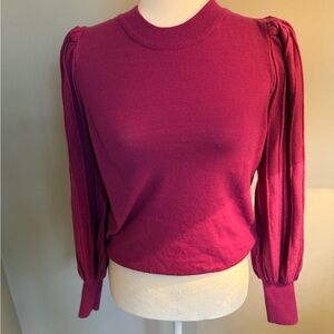 Elegant Magenta Women's Blouse with Gathered Sleeves